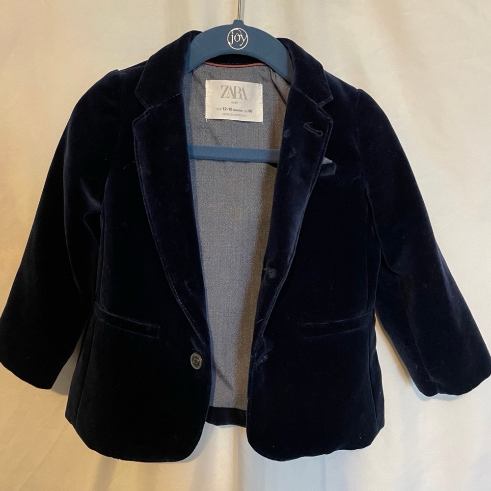 ZARA BLUE VELVET BLAZER, SIZE 12-18 MONTHS